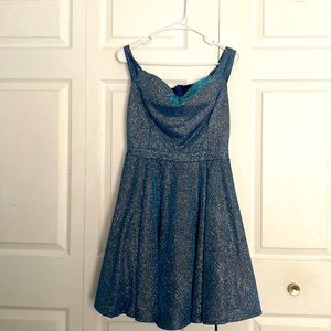Blue flowing sparkling dress